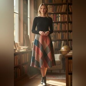 Vintage 60s Catalina Sportswear Diamond Plaid Wool Full Swing Skirt Sz 8